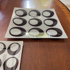 Mid Century Modernist Oval Design Retro Square Glass Trays Dishes Display Serve